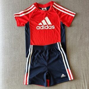 Adidas Toddler 2 Piece Navy and Red Activewear T Shirt and Shorts Set Size 2T